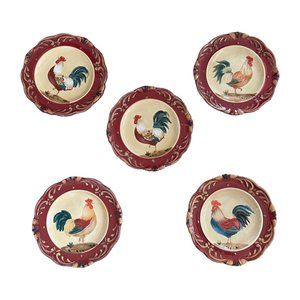 Rare Certified International Pamela Gladding 8.75" Rooster Salad Plate Set 5 HTF